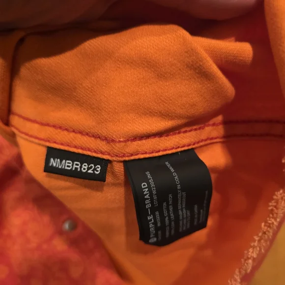 Purple Brand Orange Paisley Bandana Cotton Denim Short Sleeve Shirt Size M